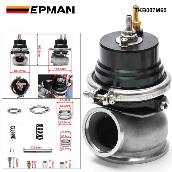 EPMAN 60mm Turbo V-band 60mm External Waste Gate Bypass Exhaust Manifold + Spring TKB007M60
