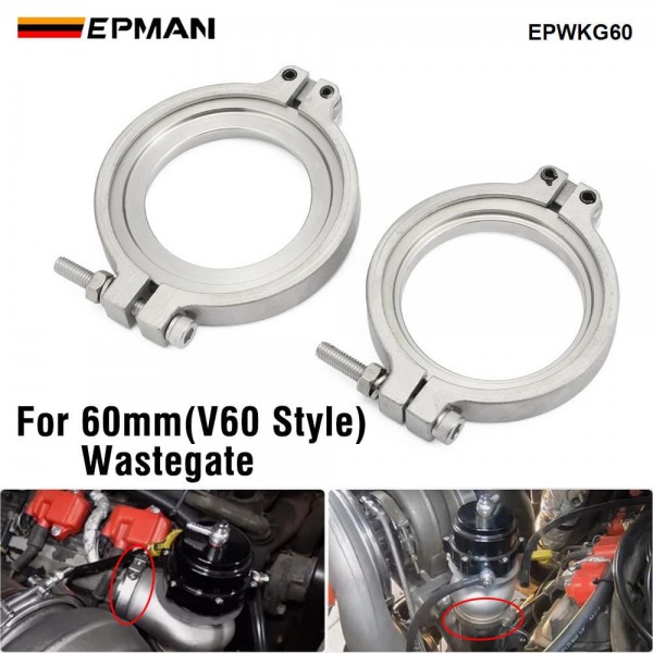 EPMAN 60mm TiAL Style V60 Wastegate Flange Kit Stainless Steel V-Band Clamp Universal External Wastegate Welding Adapter For Turbo Manifold EPWKG60