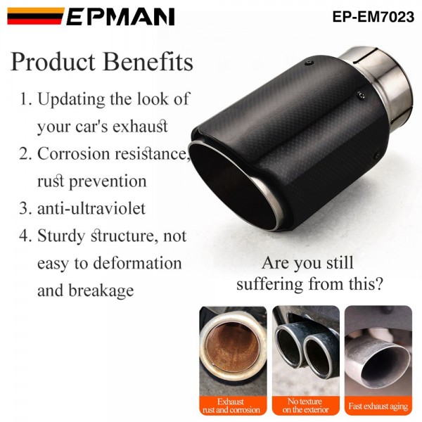 EPMAN ID 2.5'' (63mm) Carbon Fiber Exhaust Muffler Tip OD 89mm(3.5") 102mm(4") 114mm(4.5") EP-EM7023