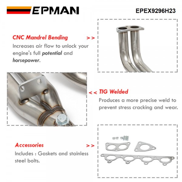 EPMAN For Honda Prelude I4 H23 VTEC 1992-1996 Stainless Steel Exhaust Header EPEX9296H23 EPMAN For Honda Prelude I4 H23 VTEC 1992-1996 Stainless Steel Exhaust Header EPEX9296H23