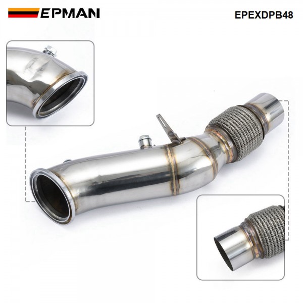 EPMAN B48 Catless Downpipe for BMW F20 F30 F32 G20 320i 330i 430i, 201 Stainless Steel Race Exhaust Pipe with Flex Section, Fits International Models Only EPEXDPB48