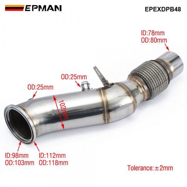 EPMAN B48 Catless Downpipe for BMW F20 F30 F32 G20 320i 330i 430i, 201 Stainless Steel Race Exhaust Pipe with Flex Section, Fits International Models Only EPEXDPB48