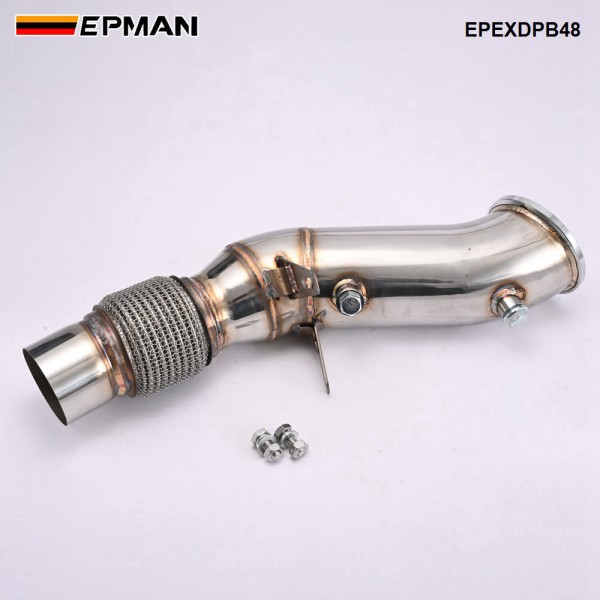 EPMAN B48 Catless Downpipe for BMW F20 F30 F32 G20 320i 330i 430i, 201 Stainless Steel Race Exhaust Pipe with Flex Section, Fits International Models Only EPEXDPB48