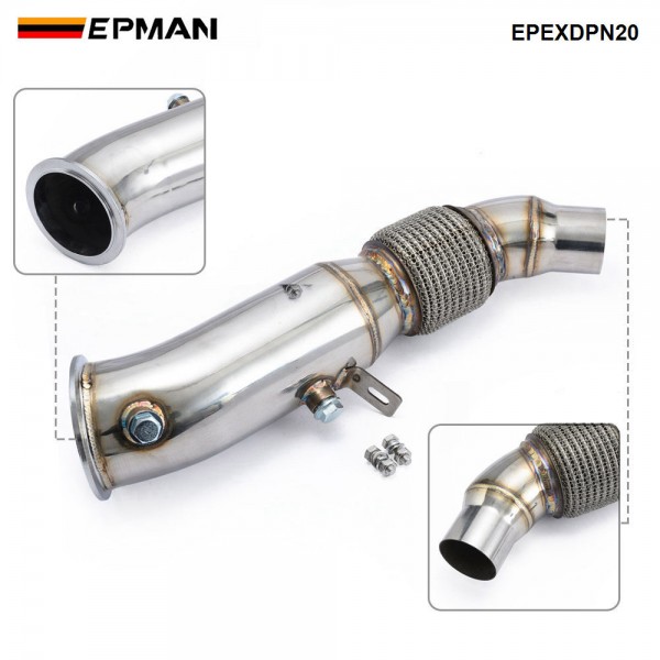 EPMAN N20 Downpipe for BMW 320i 328i F30 420i 428i F32 TIG Welded Stainless Steel Turbo Exhaust Pipe with Flex Section No Cat EPEXDPN20