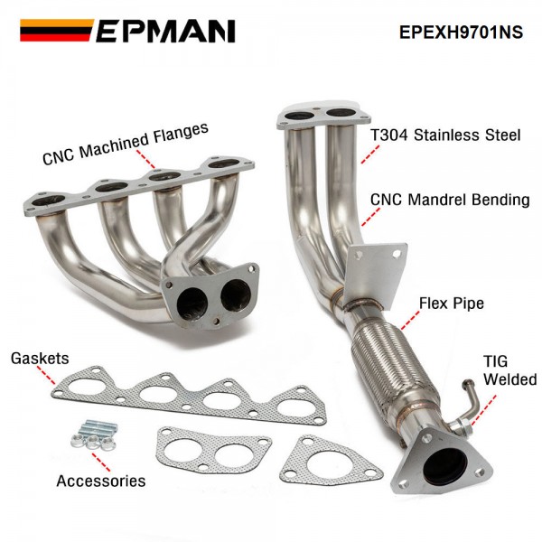 EPMAN For Honda Prelude 97-01 Header Non SH Stainless Steel Exhaust Header EPEXH9701NS EPMAN For Honda Prelude 97-01 Header Non SH Stainless Steel Exhaust Header EPEXH9701NS
