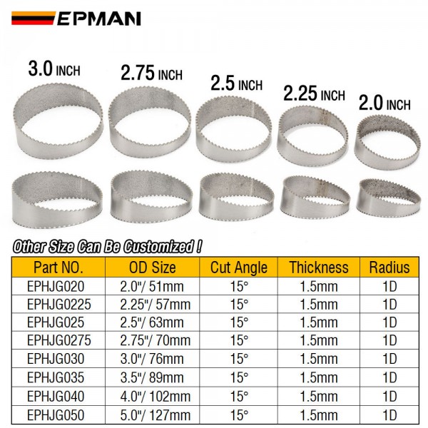 EPMAN Universal Stainless Steel 304 Sawtooth Pie Cut Radius 1D - Angle Segment 15° | 1.5mm Manifolds Down Pipes EPHJG EPMAN Universal Stainless Steel 304 Sawtooth Pie Cut Radius 1D - Angle Segment 15° | 1.5mm Manifolds Down Pipes EPHJG