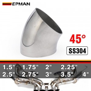 EPMAN Stainless Steel 1.5", 1.75", 2", 2.25", 2.5", 2.75", 3", 3.5", 4" Weldable 45° Elbows for Car Modified Exhaust Elbow Pipe, Exhaust Downpipe Cutout Stair Handrail etc.