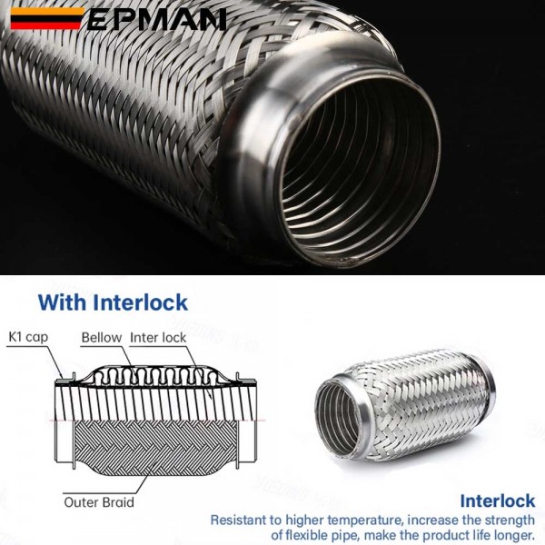 EPMAN Universal Stainless Steel Exhaust Flexible Pipe Flexi Joint Tube Car Repair Accessories EPMAN Universal Stainless Steel Exhaust Flexible Pipe Flexi Joint Tube Car Repair Accessories