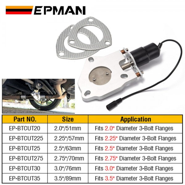 EPMAN 2"/2.25"/2.5"/2.75"/3"/3.5" Electric Exhaust Cutout Remote Control Motor Kit EP-BTCUT EPMAN 2"/2.25"/2.5"/2.75"/3"/3.5" Electric Exhaust Cutout Remote Control Motor Kit EP-BTCUT