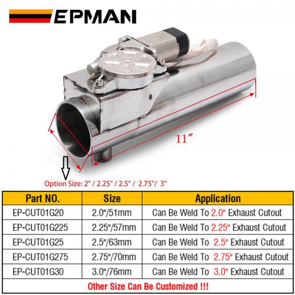 EPMAN 2.0"/2.25"/2.5"/2.75"/3.0" Exhaust Pipe Electric I Pipe Exhaust Electrical Cutout With Remote Control Valve EP-CUT01G EPMAN 2.0"/2.25"/2.5"/2.75"/3.0" Exhaust Pipe Electric I Pipe Exhaust Electrical Cutout With Remote Control Valve EP-CUT01G