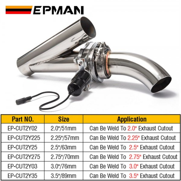 EPMAN 2"/2.25"/2.5"/2.75"/3"/3.5" Elextric Exhaust Catback/Downpipe Cutout/E-cut Out W/Switch ByPASS Valve Kit + Remote EP-CUT2Y EPMAN 2"/2.25"/2.5"/2.75"/3"/3.5" Elextric Exhaust Catback/Downpipe Cutout/E-cut Out W/Switch ByPASS Valve Kit + Remote EP-CUT2Y