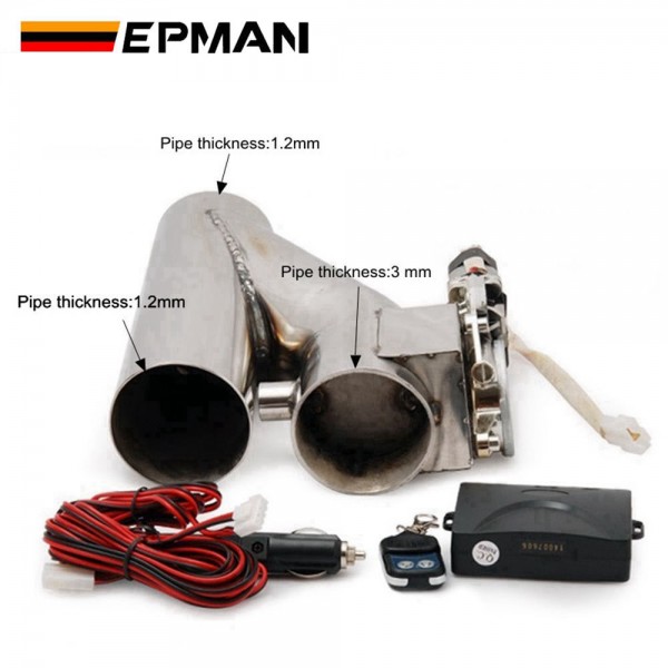 EPMAN Universal 2"/2.25"/2.5"/2.75"/3"/3.5" Stainless Steel Motorized Electric Exhaust Y-Pipe Cutoff Bypass Cutout Valve W/ Remote