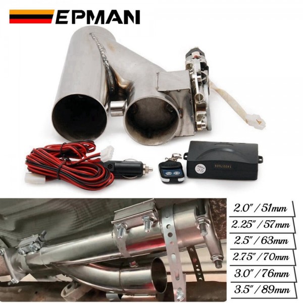 EPMAN Universal 2"/2.25"/2.5"/2.75"/3"/3.5" Stainless Steel Motorized Electric Exhaust Y-Pipe Cutoff Bypass Cutout Valve W/ Remote