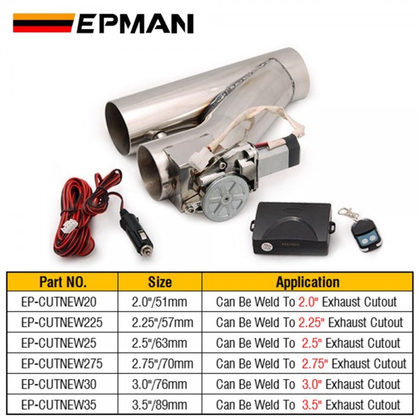 EPMAN Universal 2"/2.25"/2.5"/2.75"/3"/3.5" Stainless Steel Motorized Electric Exhaust Y-Pipe Cutoff Bypass Cutout Valve W/ Remote