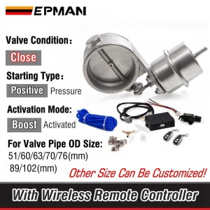 EPMAN Exhaust Control Valve With Boost Actuator Cutout 51mm/60mm/63mm/70mm/76mm/89mm/102mm Pipe Closed With Wireless Remote Controller Set 