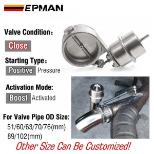 EPMAN New Boost Activated Exhaust Cutout / Dump 51mm/60mm/63mm/70mm/76mm/89mm/102mm Close Style Pressure: About 1 BAR