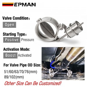 EPMAN New Boost Activated Exhaust Cutout / Dump 51mm/60mm/63mm/70mm/76mm/89mm/102mm Open Style Pressure: About 1 BAR 