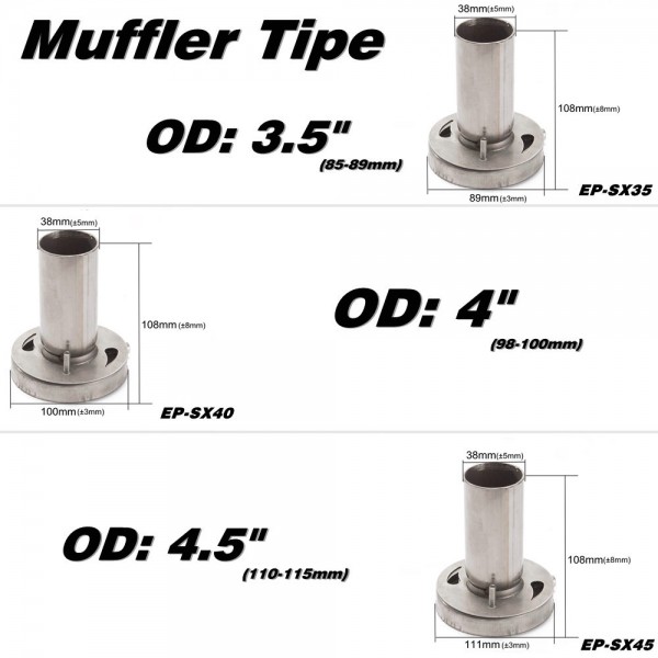EPMAN Universal Muffler Silencer Round Tip For 3.5" /4'' / 4.5'' Round Tip Muffler EP-XS