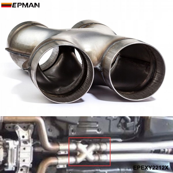 EPMAN Universal Crossover X-Pipe Dual 2.25"/2.5"/3" In/Out Stainless Steel Muffler Exhaust Tip 10PCS/Carton EPEXY2212X