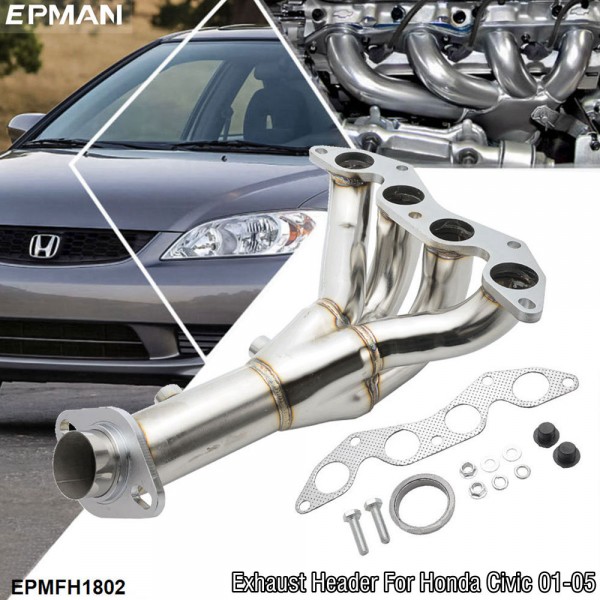 EPMAN Stainless Steel Manifold Exhaust 4-1 Header For Honda Civic 01-05 EPMFH1802 EPMAN Stainless Steel Manifold Exhaust 4-1 Header For Honda Civic 01-05 EPMFH1802