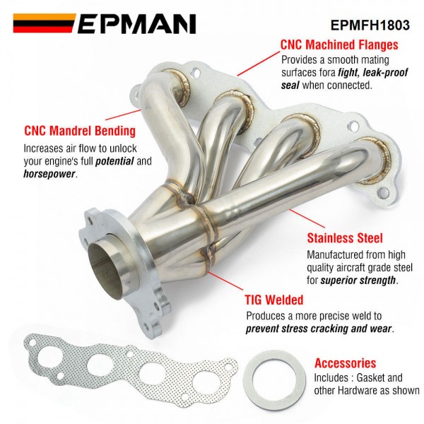 EPMAN For Honda CIVIC Si EP3/RSX DC5 2.0 2002-2006 Polished S/S Manifold Header Exhaust EPMFH1803 EPMAN For Honda CIVIC Si EP3/RSX DC5 2.0 2002-2006 Polished S/S Manifold Header Exhaust EPMFH1803