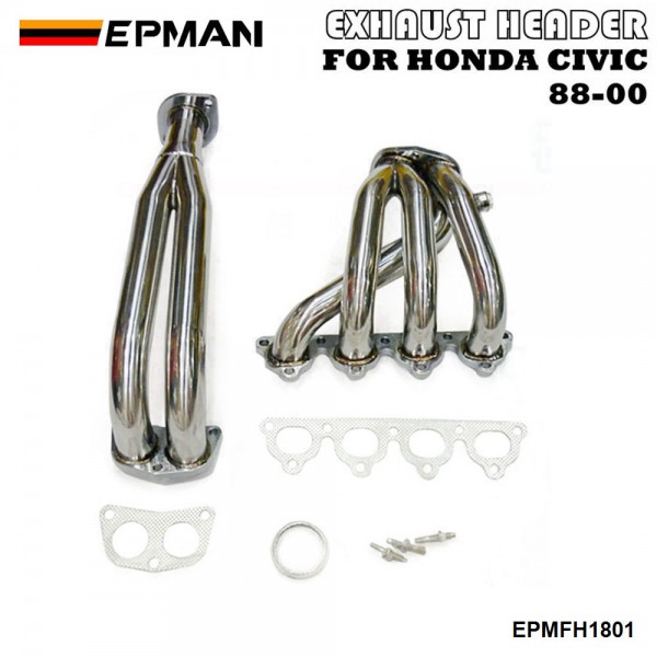 EPMAN Stainless Steel Piping Header Manifold Exhaust For Honda Civic 88-00 EG EF EK EM EPMFH1801