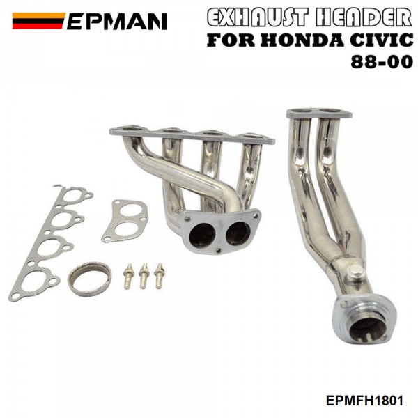 EPMAN Stainless Steel Piping Header Manifold Exhaust For Honda Civic 88-00 EG EF EK EM EPMFH1801