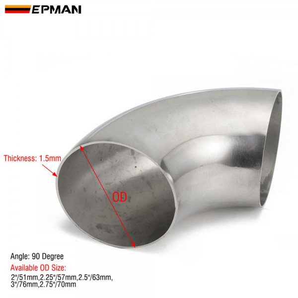 EPMAN Stainless Steel 1.5", 1.75" 2", 2.25", 2.5", 2.75", 3", 3.5", 4" Weld Long Radius 90 Elbows for Car Modified Exhaust Elbow Pipe, Exhaust Downpipe Cutout Stair Handrail etc..