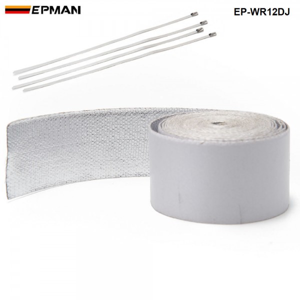 EPMAN Car Aluminum Fiber Glass Reinforced Tape Self-adhesive Heat Shield Resistant Wrap For Intake Pipe / Suction Kit EP-WR12DJ