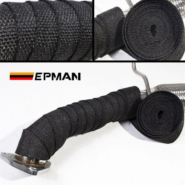EPMAN - Black Heat Exhaust Thermal Wrap Tape With Stainless Ties 2"X10meter EP-WR21BK