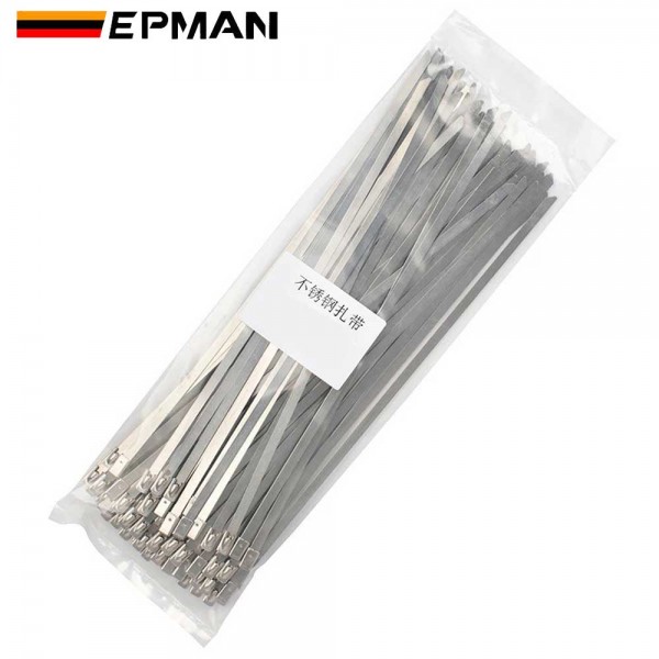 EPMAN 100x 304 Stainless Steel Metal Cable Ties Multi-Purpose Locking Heavy Duty Zip Tie For Exhaust Wrapping