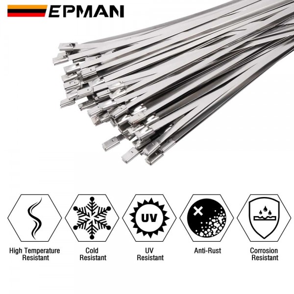 EPMAN 100x 304 Stainless Steel Metal Cable Ties Multi-Purpose Locking Heavy Duty Zip Tie For Exhaust Wrapping EPMAN 100x 304 Stainless Steel Metal Cable Ties Multi-Purpose Locking Heavy Duty Zip Tie For Exhaust Wrapping