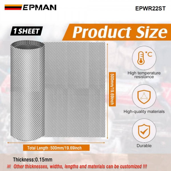 EPMAN 50SHEETS/CARTON Exhaust Heat Shield Automotive Embossed SS304 Heat Shield Muffler Exhaust Wrap, 19.7" x 19.7" for Heat Barrier, Fire Wall, Exhaust Wrap EPWR22ST EPMAN 50SHEETS/CARTON Exhaust Heat Shield Automotive Embossed SS304 Heat Shield Muffler Exhaust Wrap, 19.7" x 19.7" for Heat Barrier, Fire Wall, Exhaust Wrap EPWR22ST
