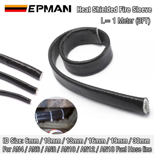 EPMAN Vulcan Fire Sleeve Fire Braid Flame Shield Black ID:6mm-30mm Or 1/4"-9/8" For AN4 AN6 AN8 AN10 AN12 AN18 Fuel Hose Line