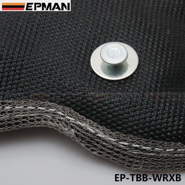 TURBO STEEL MESH HEAT SHIELD BLACK / SLIVER STITCH BLANKET WRAP+SPRING for Subaru WRX EP-TBB-WRXB