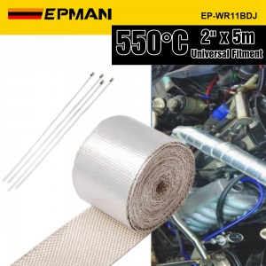 EPMAN 5M x 2" Fiber Glass Heat Reflective Insulation Tape Heat Sound Shield Wrap Thermal Insulation For Intake Pipe EP-WR11BDJ