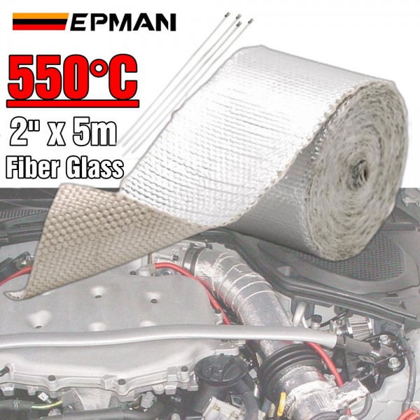 EPMAN 5M x 2" Fiber Glass Heat Reflective Insulation Tape Heat Sound Shield Wrap Thermal Insulation For Intake Pipe EP-WR11BDJ EPMAN 5M x 2" Fiber Glass Heat Reflective Insulation Tape Heat Sound Shield Wrap Thermal Insulation For Intake Pipe EP-WR11BDJ