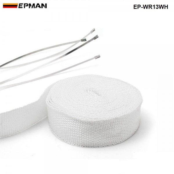 EPMAN White Turbo Manifold Heat Exhaust Thermal Wrap Tape & Stainless Ties 2"X10meter EP-WR13WH
