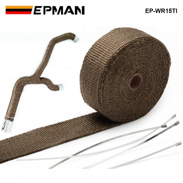 EPMAN Titanium Turbo Manifold Heat Exhaust Thermal Wrap Tape & Stainless Ties 2"x10 Meter EP-WR15TI