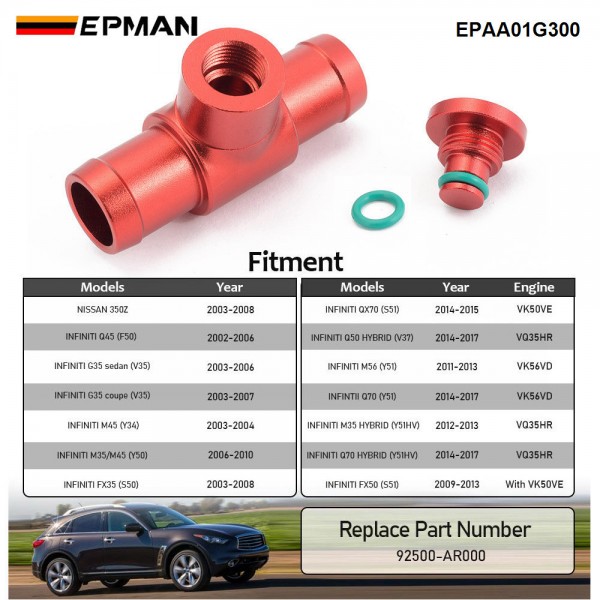 EPMAN Upgraded Aluminum Coolant Bleeder Port Heater Hose Connector Adapter For Nissan 350Z For Infiniti Q45 G35 M35 M45 M56 FX35 FX50 QX50 QX70 Q70 92500-AR000 EPAA01G300 EPMAN Upgraded Aluminum Coolant Bleeder Port Heater Hose Connector Adapter For Nissan 350Z For Infiniti Q45 G35 M35 M45 M56 FX35 FX50 QX50 QX70 Q70 92500-AR000 EPAA01G300