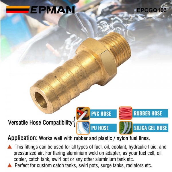 EPMAN Straight 3/8 ID Hose Barb 1/8 Male NPT Brass Fitting Adapters For Vacuum Line, Fuel Pump, Oil Cooler EPCGQ103 EPMAN Straight 3/8 ID Hose Barb 1/8 Male NPT Brass Fitting Adapters For Vacuum Line, Fuel Pump, Oil Cooler EPCGQ103