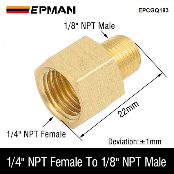 EPMAN Reducer Pipe Adapter 1/4" NPT Female To 1/8" NPT Male Brass Fitting Water Air Gas EPCGQ183