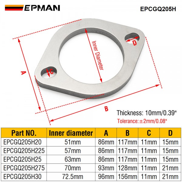 EPMAN Universal Exhaust Flange 2" 2.25" 2.5" 2.75" 3" Catback Exhaust 2 Blots Downpipe Muffler Cat Weldable EPCGQ205H EPMAN Universal Exhaust Flange 2" 2.25" 2.5" 2.75" 3" Catback Exhaust 2 Blots Downpipe Muffler Cat Weldable EPCGQ205H