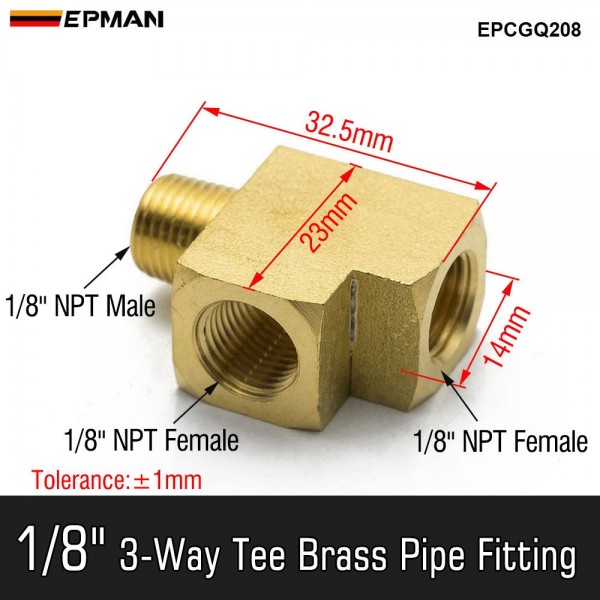 EPMAN Brass Pipe Fitting Barstock Street Tee T 3 Way NPT 1/8"F x 1/8" F x 1/8" Male Adapter Fittings F/Pipe/Tank EPCGQ208