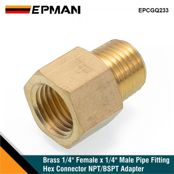 EPMAN 1/4" BSPT Male x 1/4" NPT Female Brass Pipe Fitting Adapter British to US Gauge Sensor Sender Adapter Reducer EPCGQ233