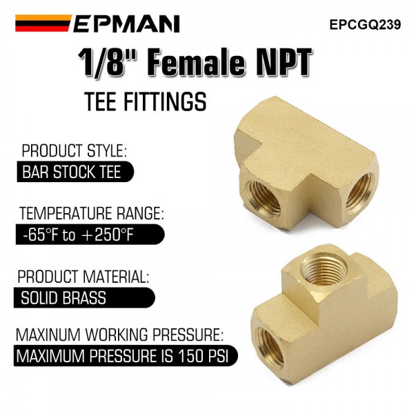 EPMAN Brass Tee Fitting 1/8" X 1/8" X 1/8" NPT Female Pipe Fittings For Vacuum Line, Fuel Pump, Oil Cooler EPCGQ239 EPMAN Brass Tee Fitting 1/8" X 1/8" X 1/8" NPT Female Pipe Fittings For Vacuum Line, Fuel Pump, Oil Cooler EPCGQ239