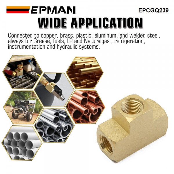 EPMAN Brass Tee Fitting 1/8" X 1/8" X 1/8" NPT Female Pipe Fittings For Vacuum Line, Fuel Pump, Oil Cooler EPCGQ239 EPMAN Brass Tee Fitting 1/8" X 1/8" X 1/8" NPT Female Pipe Fittings For Vacuum Line, Fuel Pump, Oil Cooler EPCGQ239