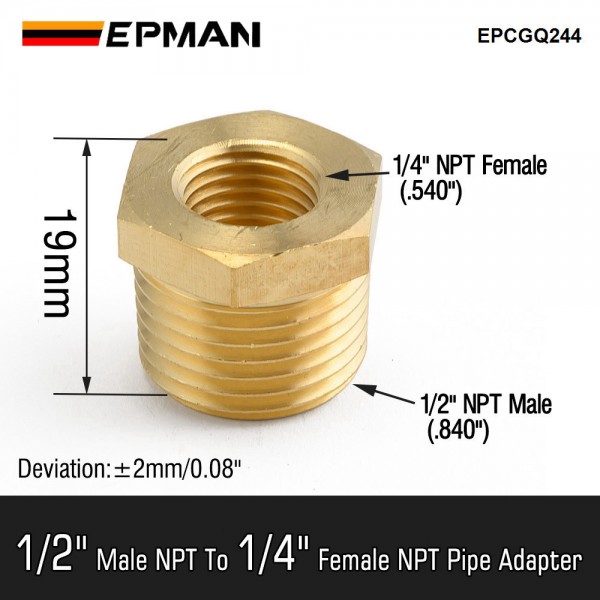 EPMAN 1/2" Male To 1/4" Female NPT Pipe Reducer Hex Thread Adapter Thread Valve EPCGQ244