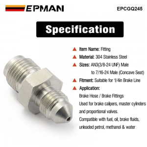 EPMAN -3AN Male To 7/16-24 Male Stainless Steel Concave Seat Inverted Flare Adapter Fitting For 1/4" Brake Line EPCGQ245