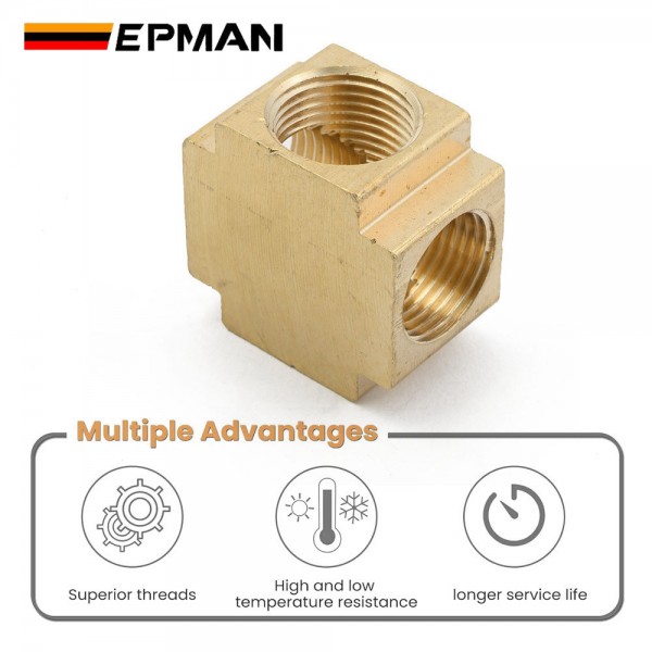 EPMAN Square 4 Ways Brass Pipe Tee Fittings Equal Female Connector 1/8" 1/4" 3/8" BSP Thread For Grease System Hydraulic System